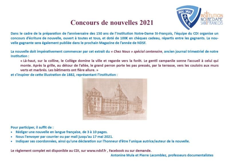 Concours de nouvelles 2021  Institution NotreDame SaintFrançois