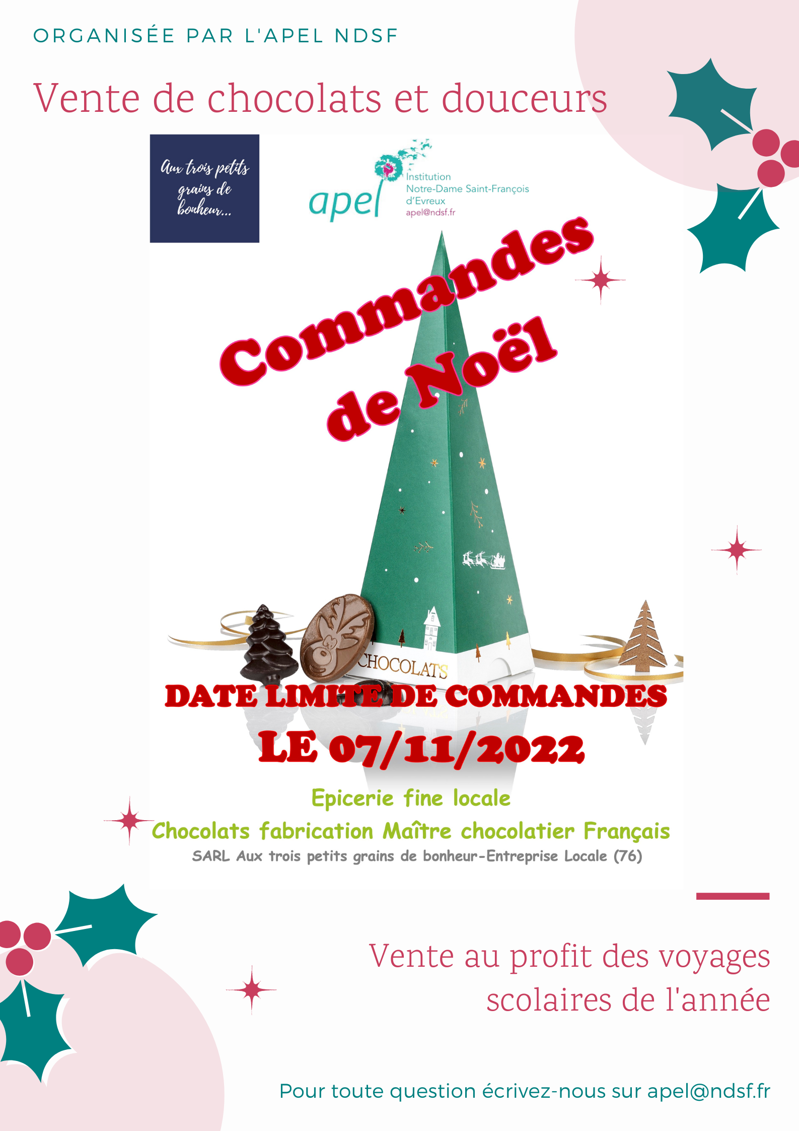 Vente de chocolats - Noël 2022 - École & Collège Notre-Dame de Sion